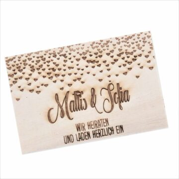 Hochzeitskarten aus Holz, graviert mit Ihrem eigenen Text oder Bild.