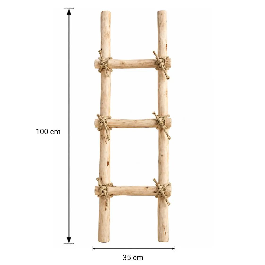 Afmetingen Afmetingen Boomstam Decoratieladder Esper Naturel Met jutetouw 100×35