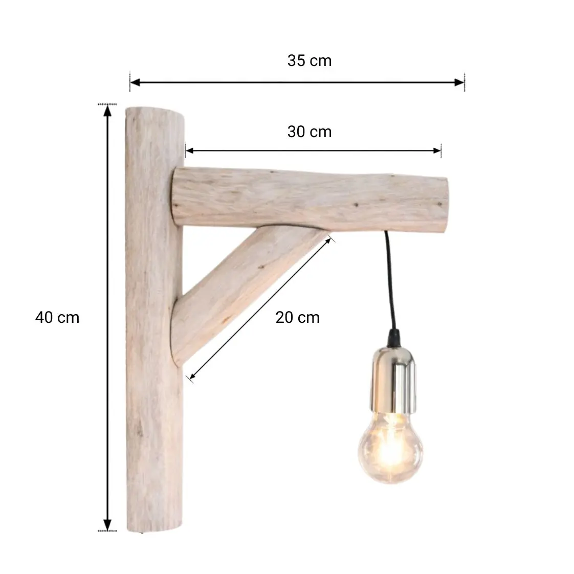 Afmetingen Boomstam Wandlamp Svea