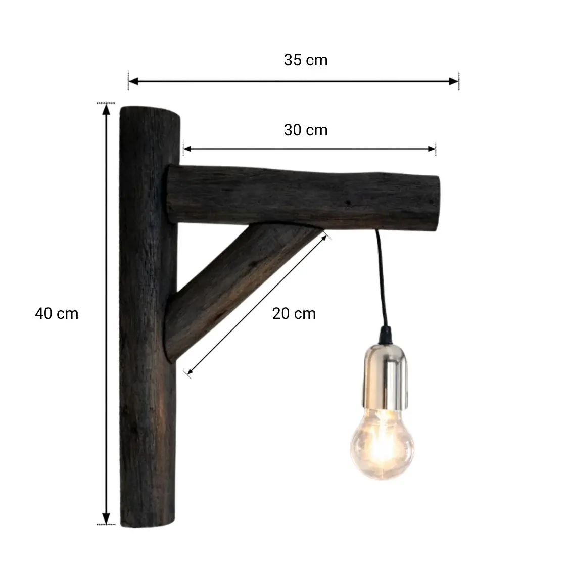 Afmetingen Boomstam Wandlamp Vigo