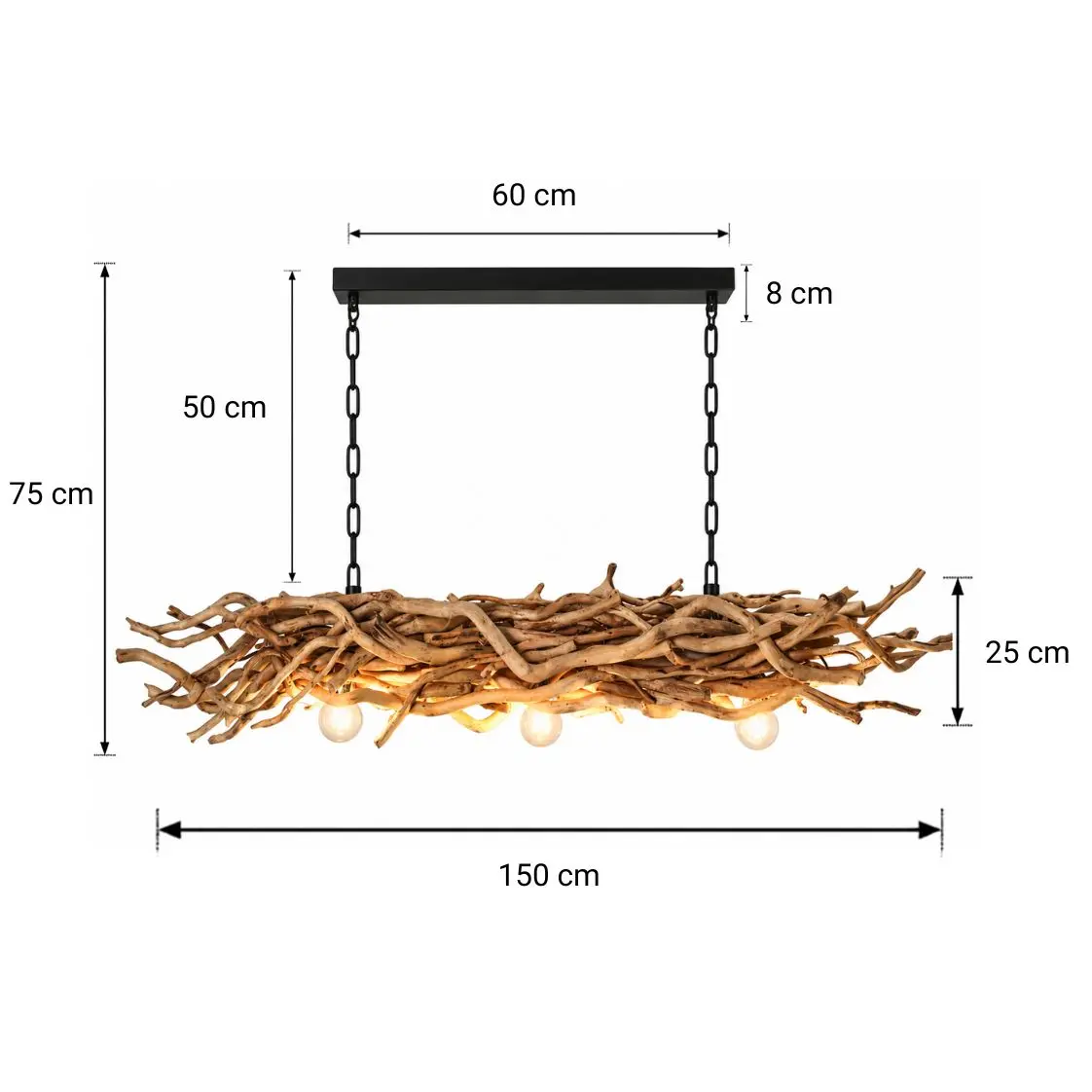 Afmetingen Wilgentakken Hanglamp Davin Met ketting