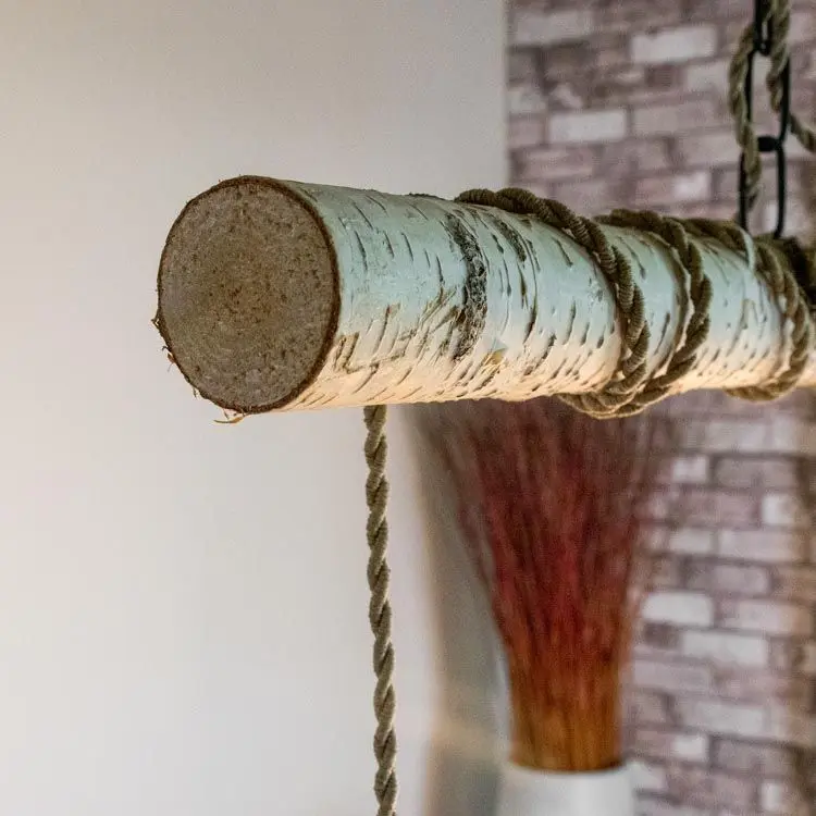 Berkenstam hanglamp Met ketting en beige stofkabel B120cm (4)