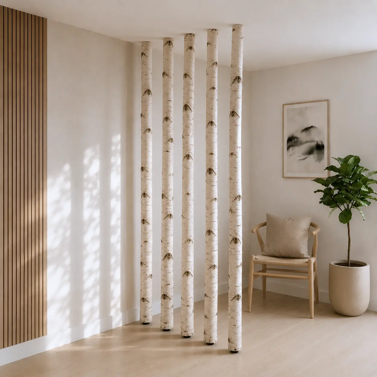 Raumteiler mit Stellschraube | Alvar | Birkenstamm | 200 bis 300 cm -  Zweigedeko