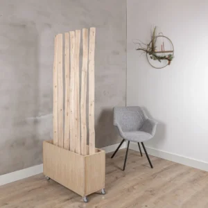 Boomstam Roomdivider Elin Met naturel bak en wieltjes H180 (1)