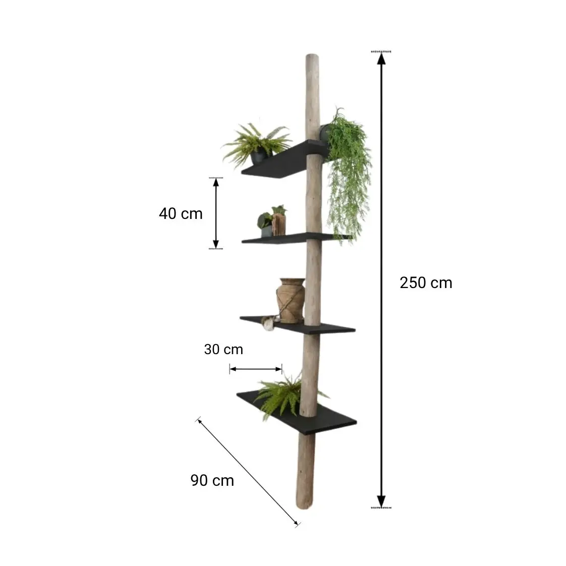 Boomstam Roomdivider _ Javi _ Grey_Zwart _ 90x30x250