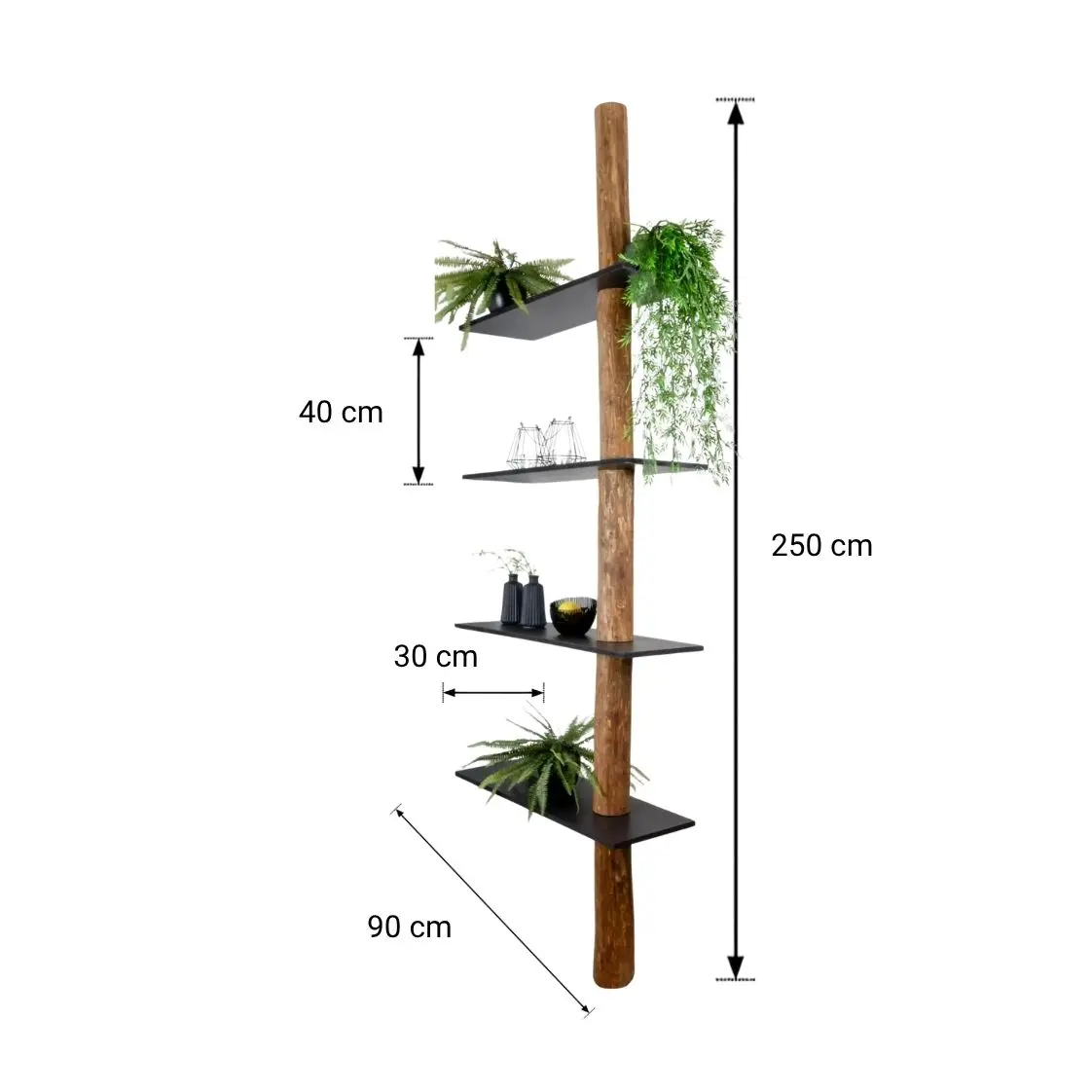 Boomstam Roomdivider _ Odin _ Oak_Zwart _ 90x30x250