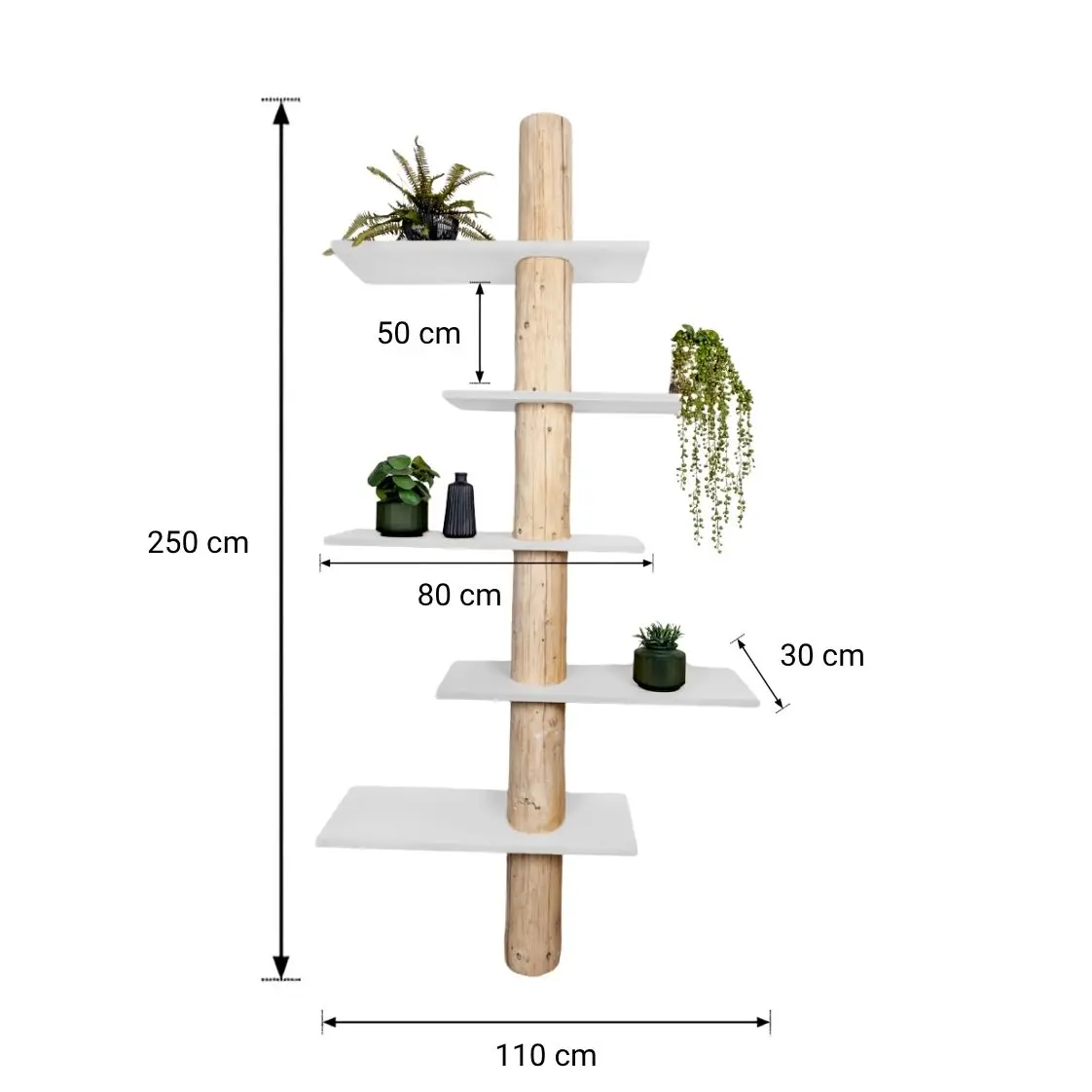 Boomstam Wandkast _ Cedric _ Naturel_Wit _ 110x30x250