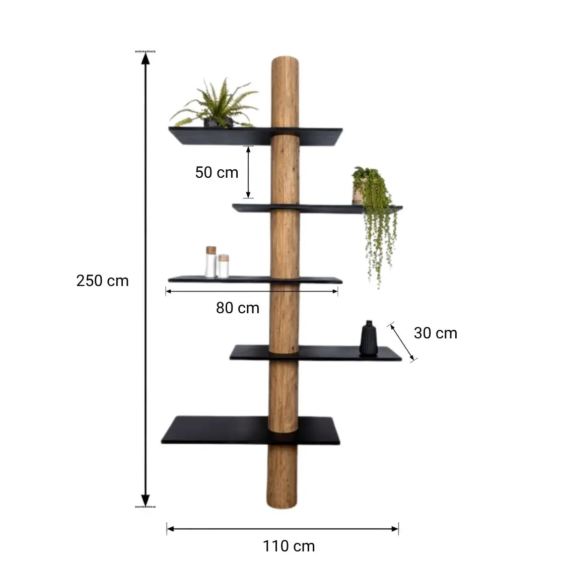 Boomstam Wandkast _ Javi _ Grey_Zwart _ 110x30x250