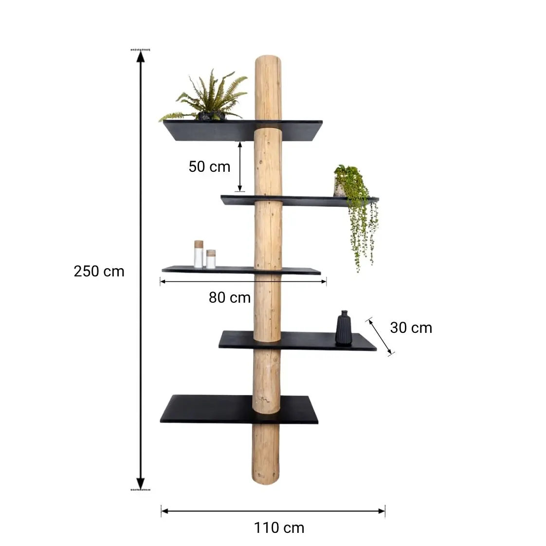 Boomstam Wandkast _ Magnus _ Naturel_Zwart _ 110x30x250