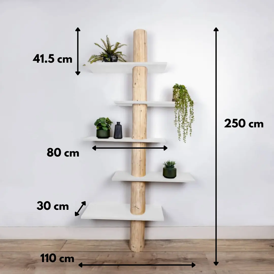 Boomstamwandkast Einar NaturelWit 250cm, afmetingen