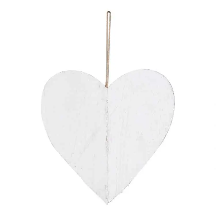 Decoratiehart aan touwtje Wit 7cm