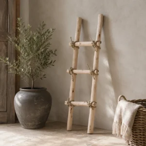 Decoratieladder ontschorst met touw 100 cm