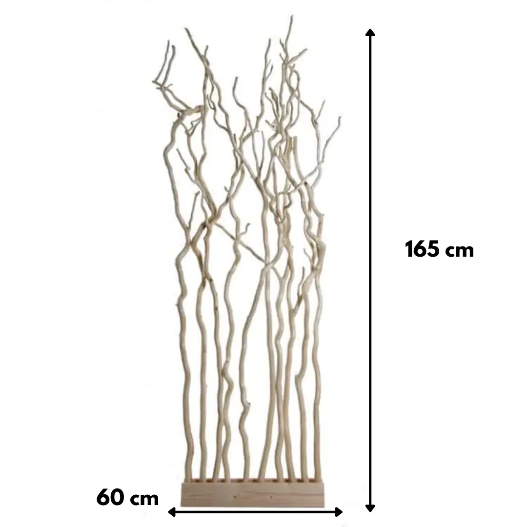 Kronkelwilg Roomdivider Gita Gezandstraald Met naturel voet H165cm, afmetingen