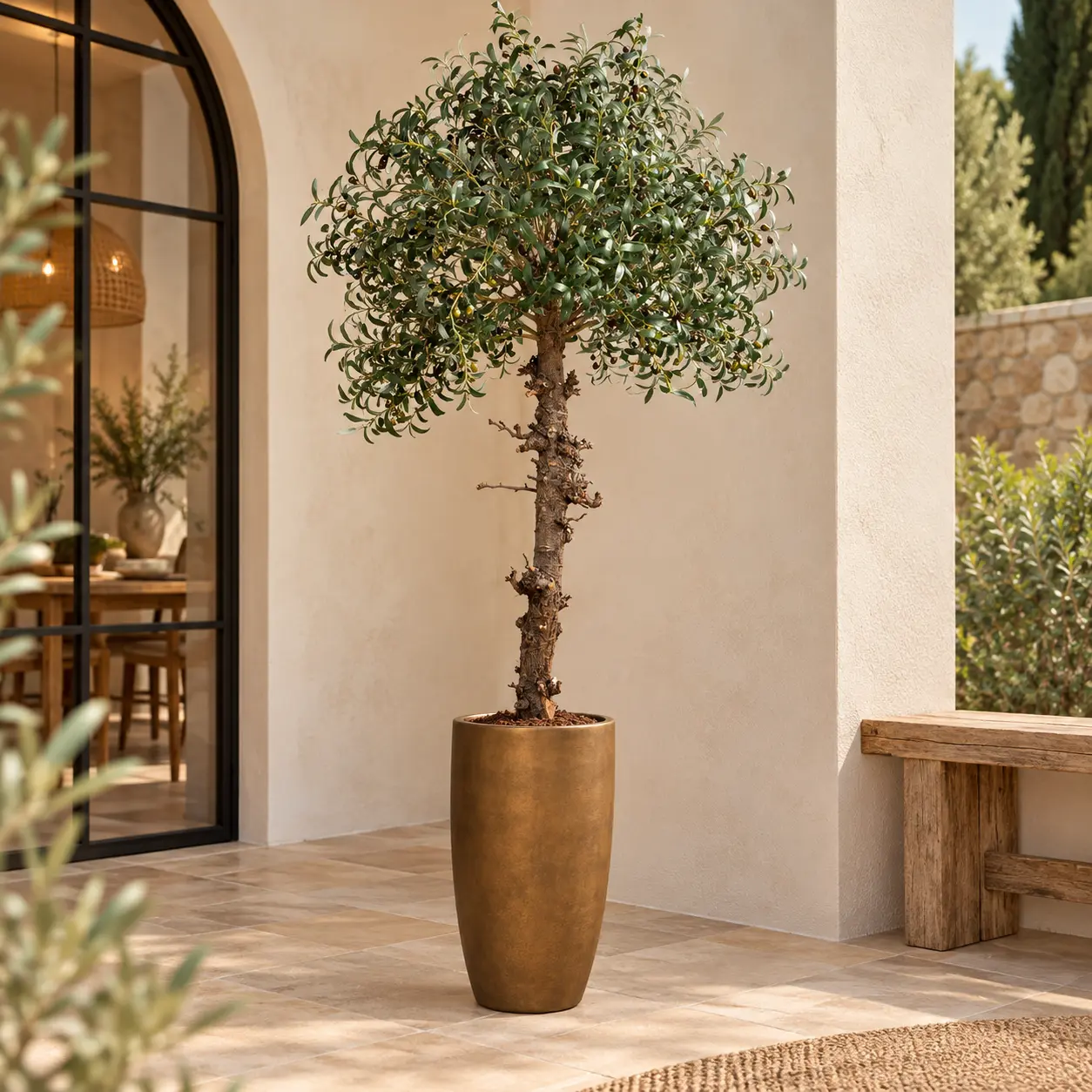 Mediterraneaanse olijfboom in bronzen pot