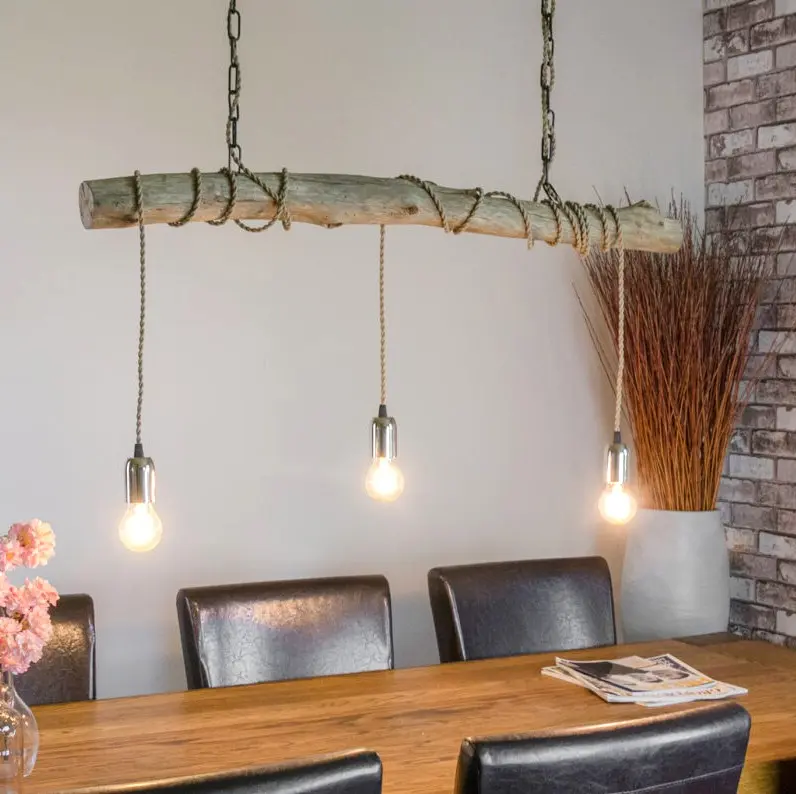 Oud eikenstam hanglamp Bodi met ketting