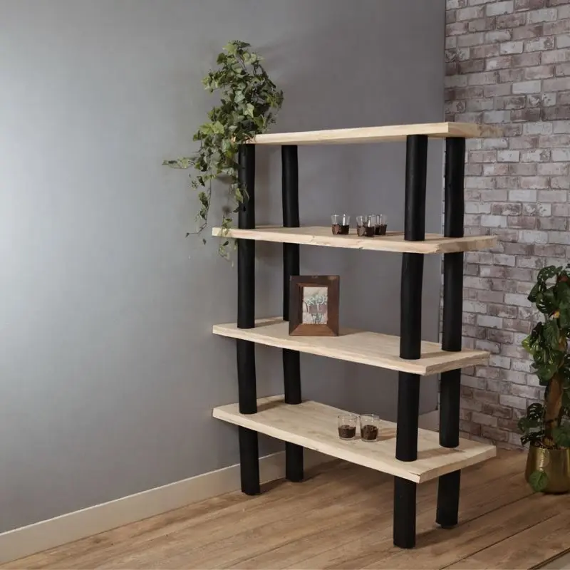 Roomdivider naturel-zwart 4 planken