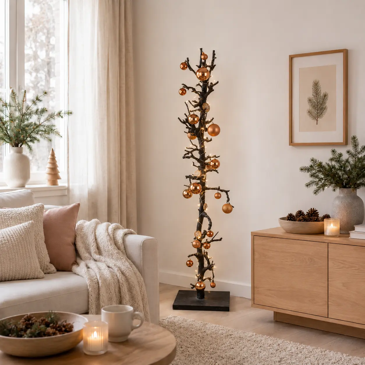 Scandinavische kerstgezelligheid met zwarte boom