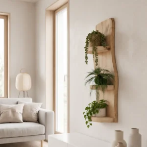 Scandinavische wandplank met drie planten