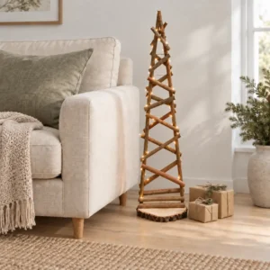 Scandinavische woonkamer met iets hogere wilgenkerstboom 120 cm