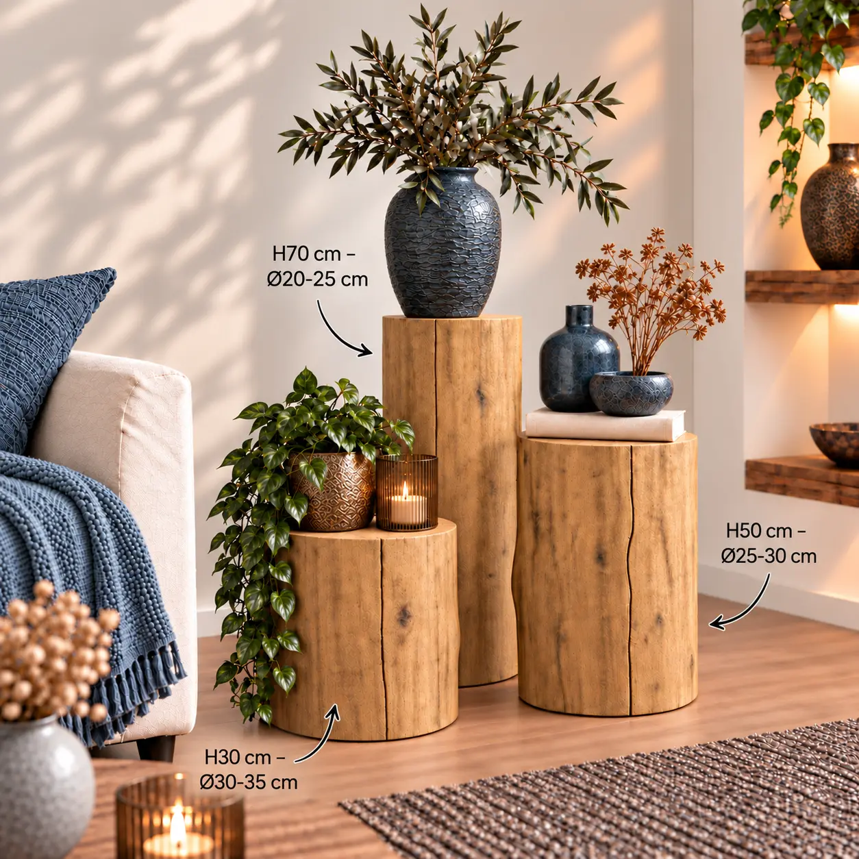 Set boomstamzuilen Old naturel