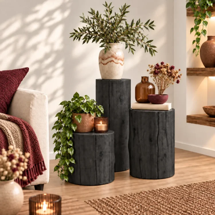 Set van drie zwarte zuilen