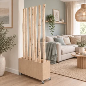 Verrijdbare roomdivider met geschuurde stammen