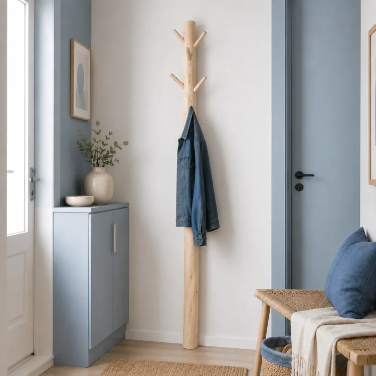 Wandkapstok 165 cm naturel met houten haken