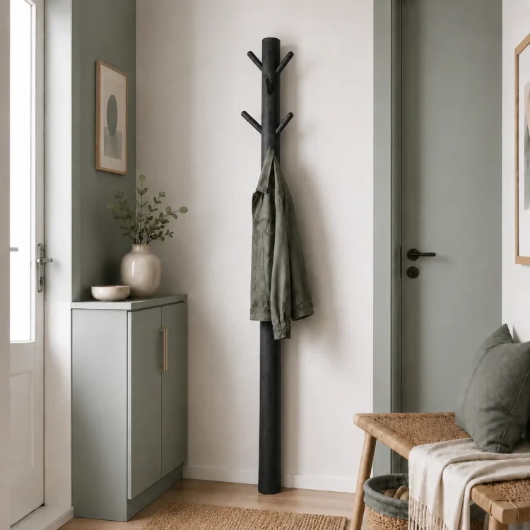 Wandkapstok 165 cm zwart met houten haken