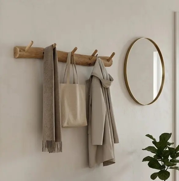 Wandkapstok 5 houten haken 100 cm old naturel(2) - Bewerkt