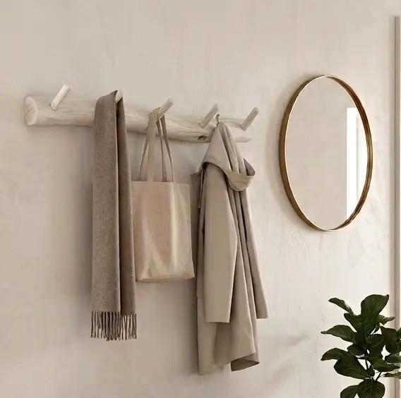 Wandkapstok 5 houten haken white wash 100 cm(1)