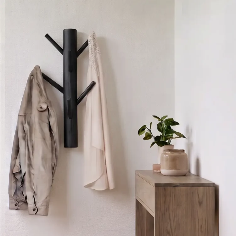 Wandkapstok 6 houten haken 70 cm zwart(2)