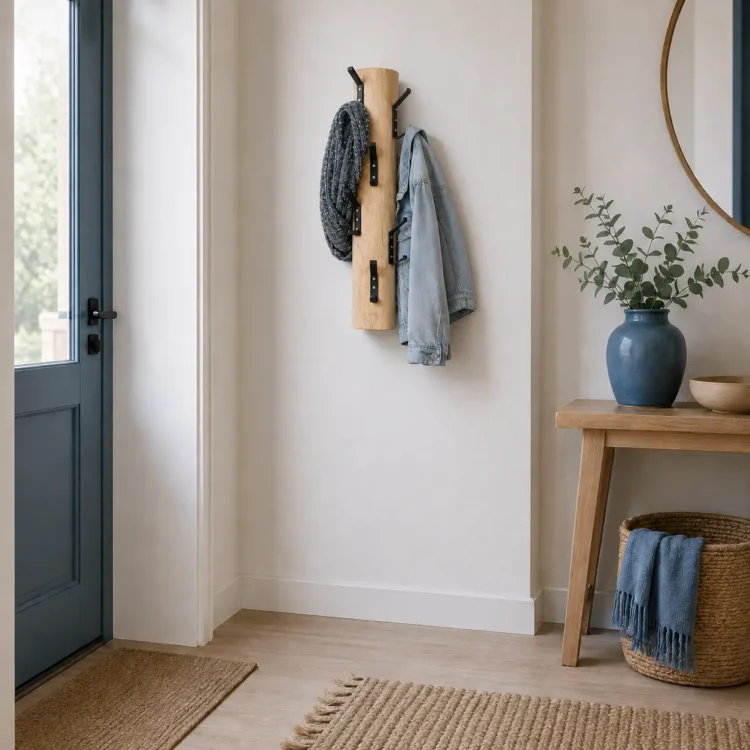Wandkapstok 70 cm naturel met zwarte haken