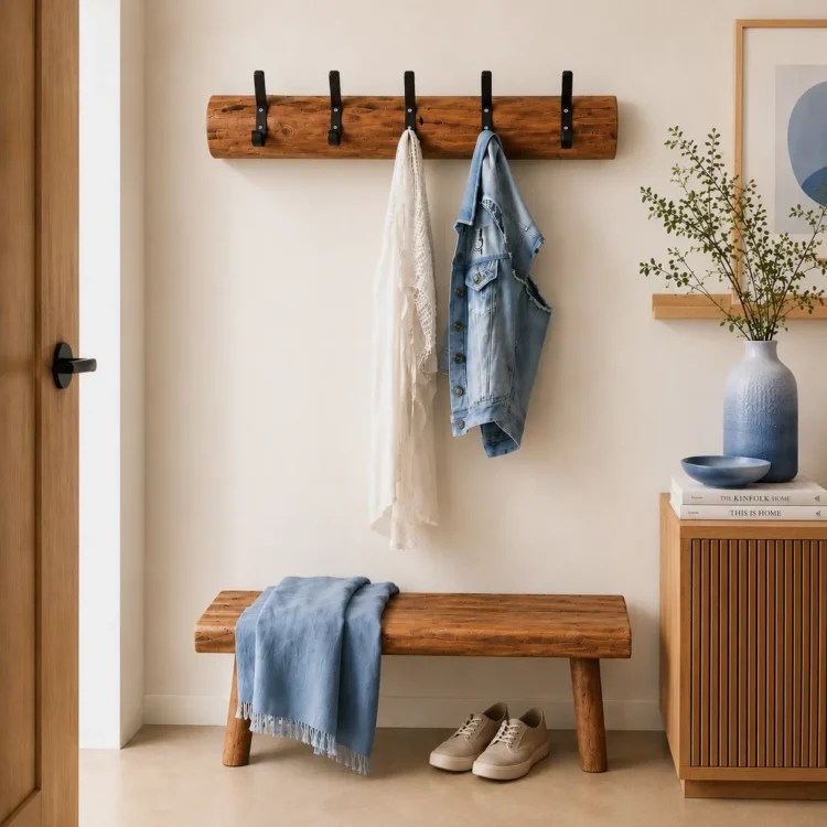 Wandkapstok Oak met zwarte haken