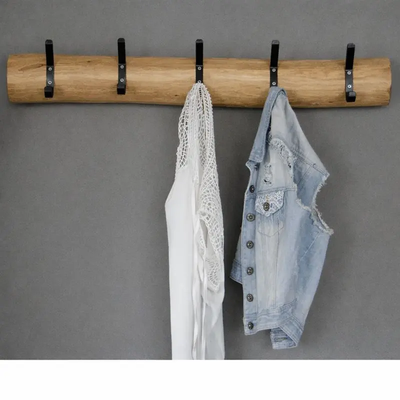 Wandkapstok Old Naturel zwarte haken 100 cm