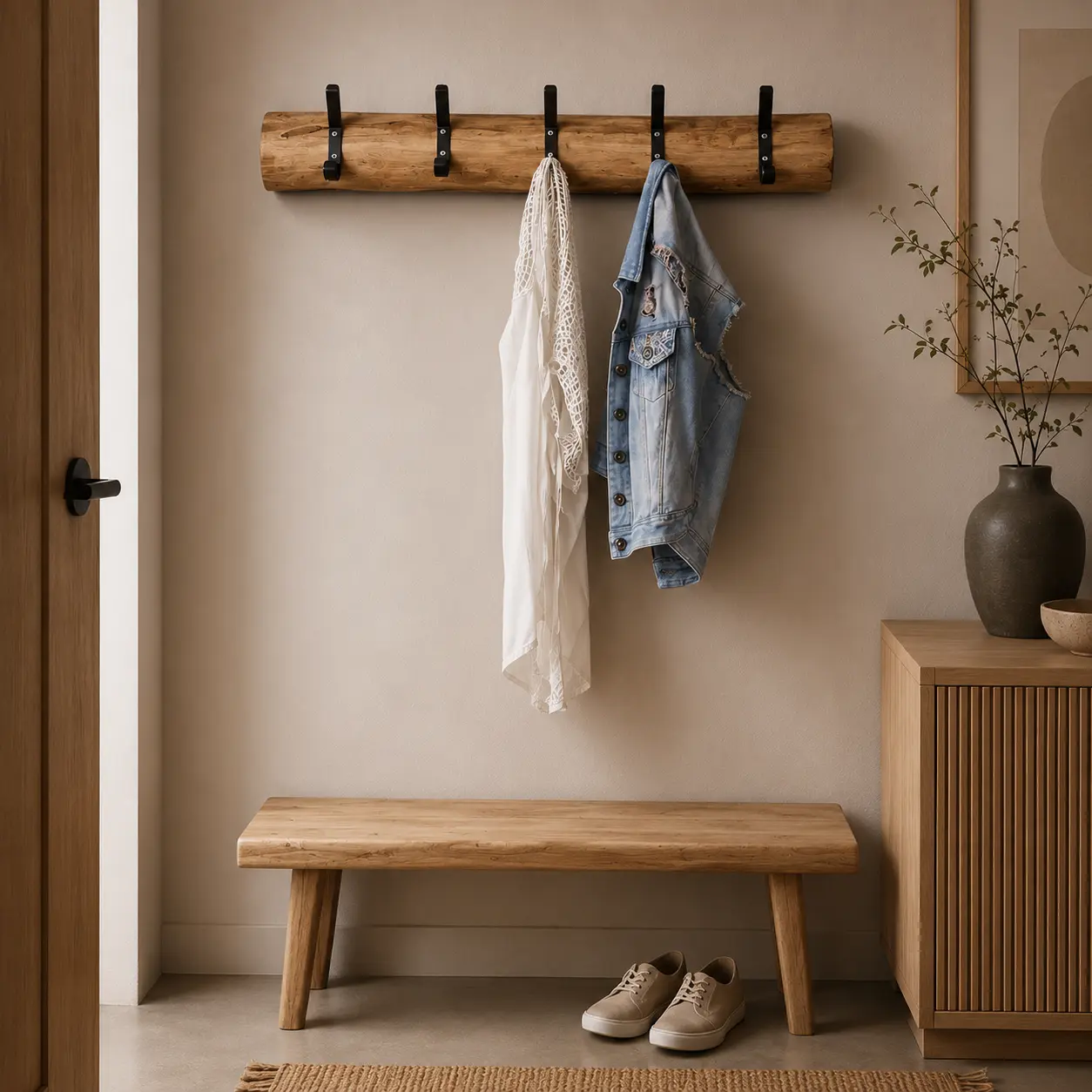 Wandkapstok met zwarte haken